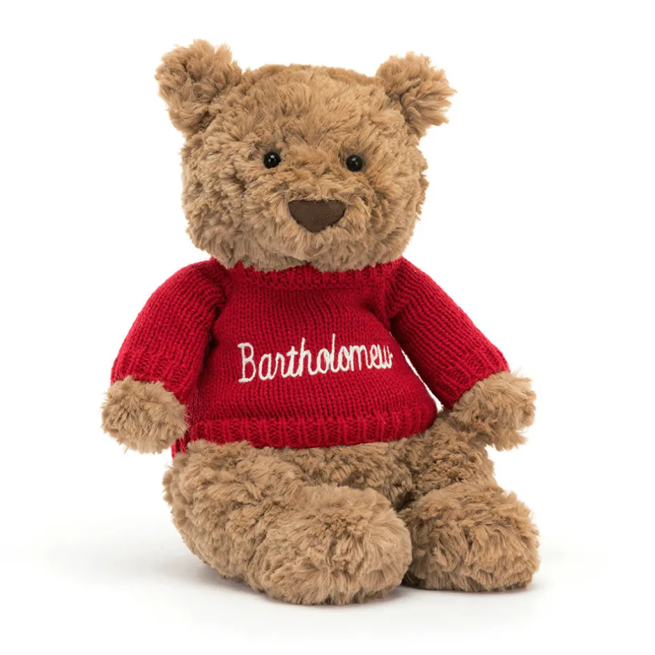 Jellycat Bartholomew Bear with Personalised Red Jumper< All Soft Toys|Bartholomew Bear & Friends