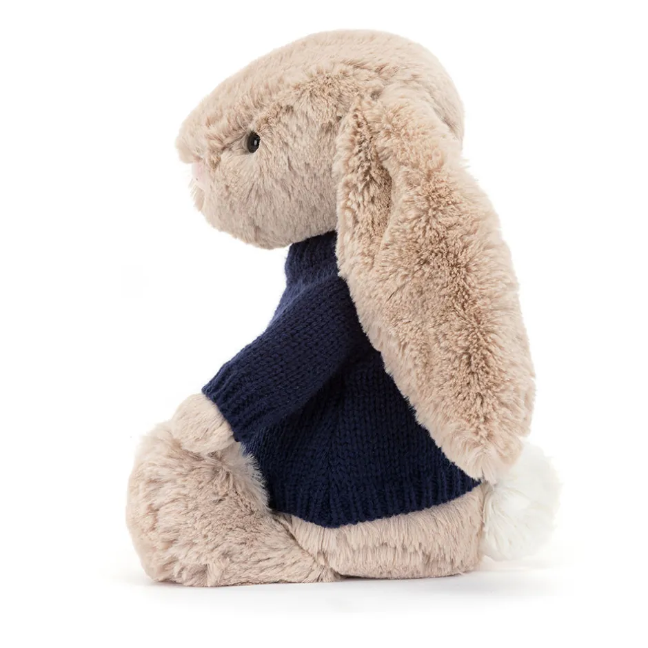 Jellycat Bashful Beige Bunny with Personalised Navy Jumper< All Soft Toys|Bashful Bunnies