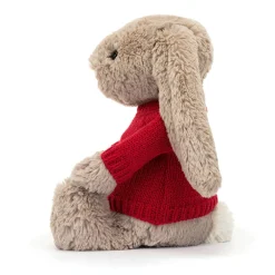 Jellycat Bashful Beige Bunny with Personalised Red Jumper< All Soft Toys|Bashful Bunnies