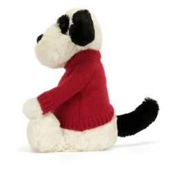 Jellycat Bashful Black & Cream Puppy with Personalised Red Jumper< All Soft Toys|All Bashfuls