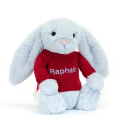Jellycat Bashful Blue Bunny with Personalised Red Jumper< All Soft Toys|Bashful Bunnies