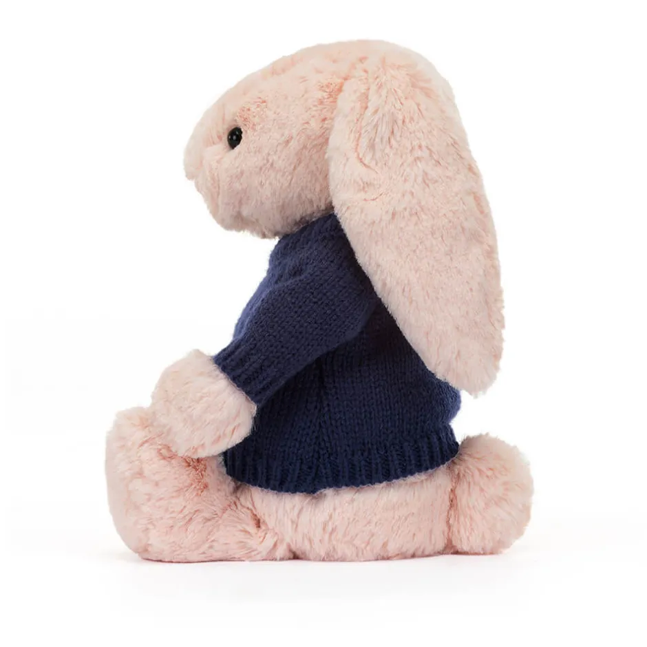 Jellycat Bashful Blush Bunny with Personalised Navy Jumper< All Soft Toys|Bashful Bunnies