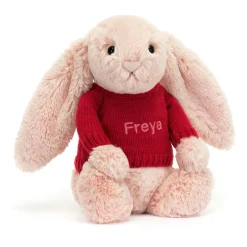 Jellycat Bashful Blush Bunny with Personalised Red Jumper< All Soft Toys|Bashful Bunnies