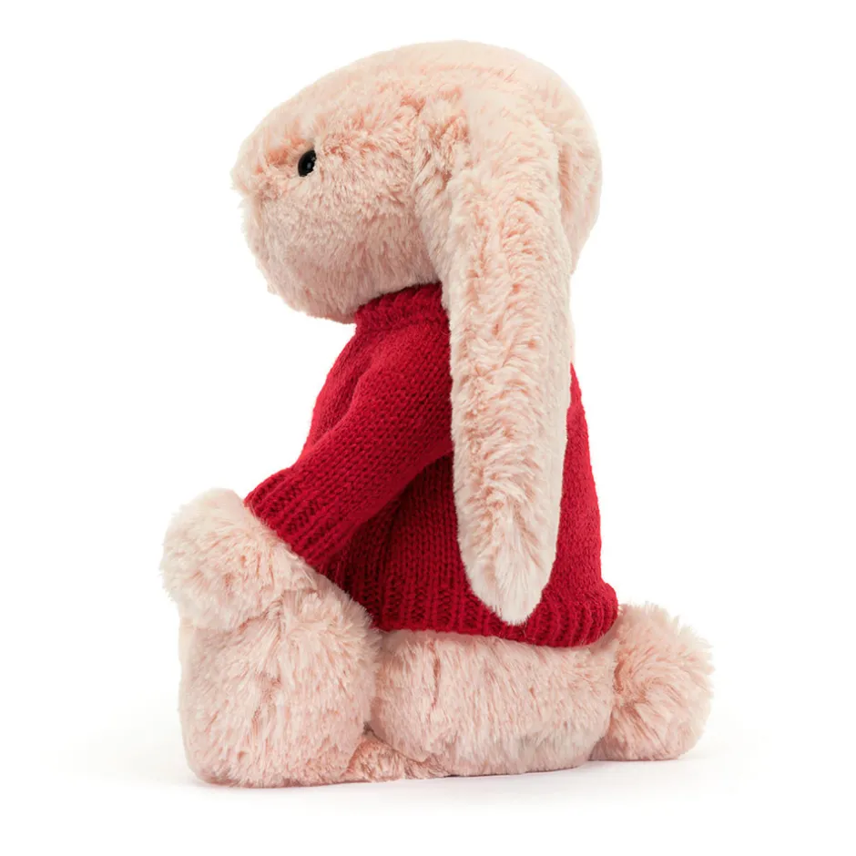 Jellycat Bashful Blush Bunny with Personalised Red Jumper< All Soft Toys|Bashful Bunnies