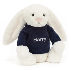 Jellycat Bashful Cream Bunny with Personalised Navy Jumper< All Soft Toys|Bashful Bunnies