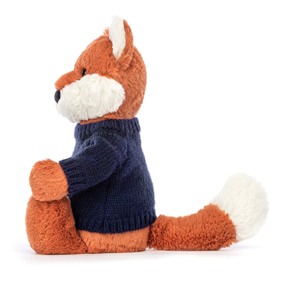 Jellycat Bashful Fox Cub with Personalised Navy Jumper< All Soft Toys|All Bashfuls