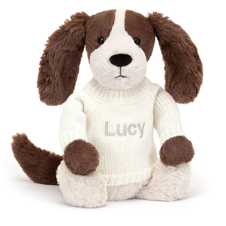 Jellycat Bashful Fudge Puppy with Personalised Cream Jumper< All Soft Toys|All Bashfuls