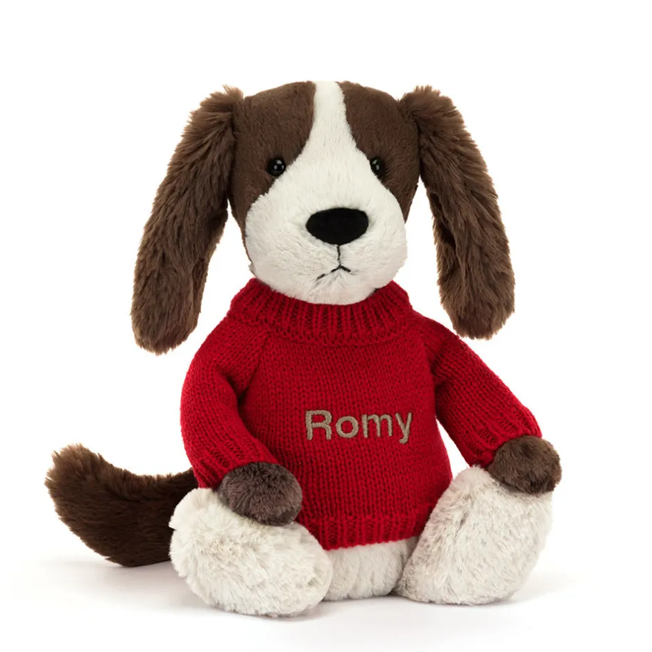 Jellycat Bashful Fudge Puppy with Personalised Red Jumper< All Soft Toys|All Bashfuls