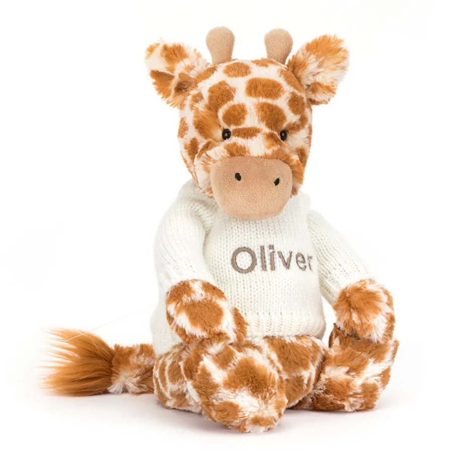 Jellycat Bashful Giraffe with Personalised Cream Jumper< All Soft Toys|All Bashfuls
