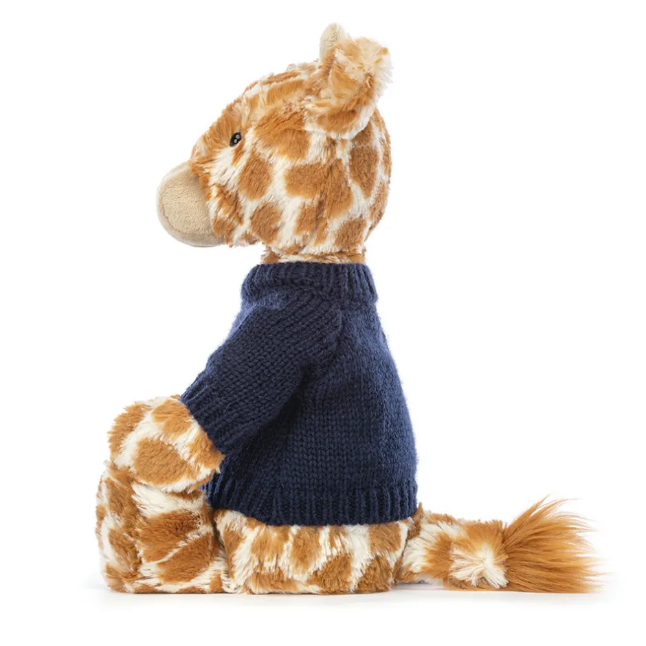 Jellycat Bashful Giraffe with Personalised Navy Jumper< All Soft Toys|All Bashfuls