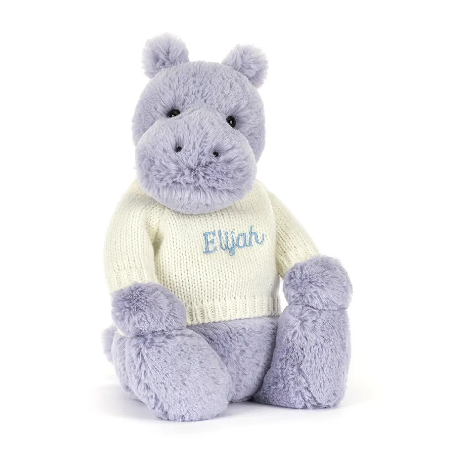 Jellycat Bashful Hippo with Personalised Cream Jumper< All Soft Toys|All Bashfuls