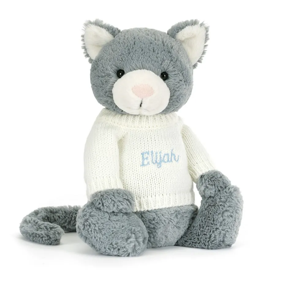 Jellycat Bashful Kitten with Personalised Cream Jumper< All Soft Toys|All Bashfuls