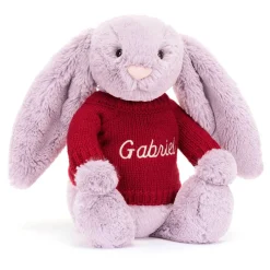 Jellycat Bashful Lilac Bunny with Personalised Red Jumper< All Soft Toys|Bashful Bunnies