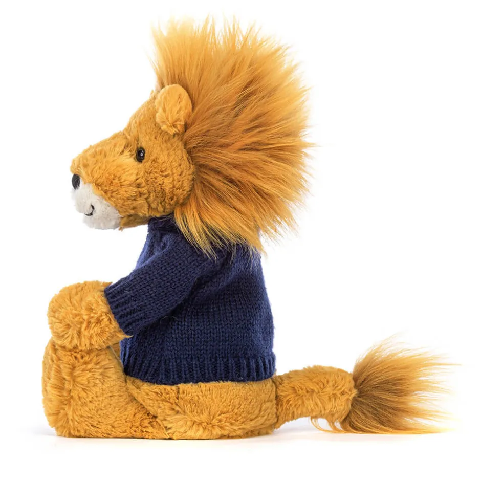 Jellycat Bashful Lion with Personalised Navy Jumper< All Soft Toys|All Bashfuls