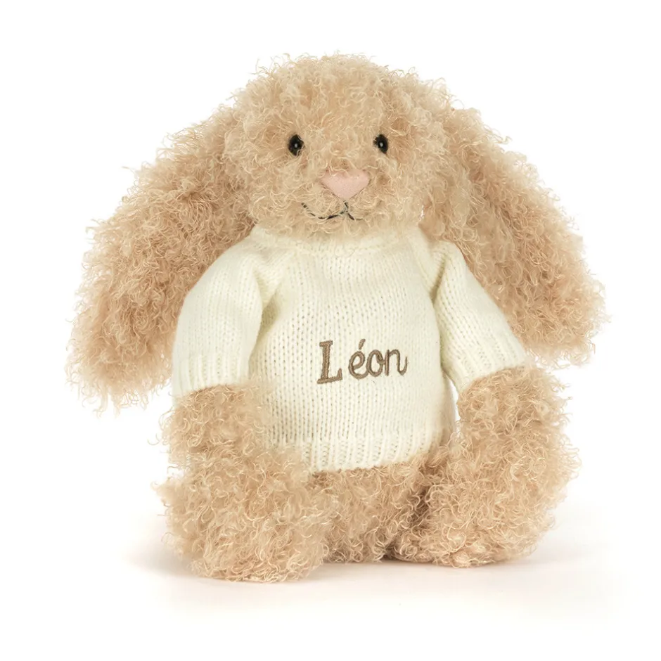 Jellycat Bashful Luxe Bunny Curly with Personalised Cream Jumper< All Soft Toys|Bashful Bunnies