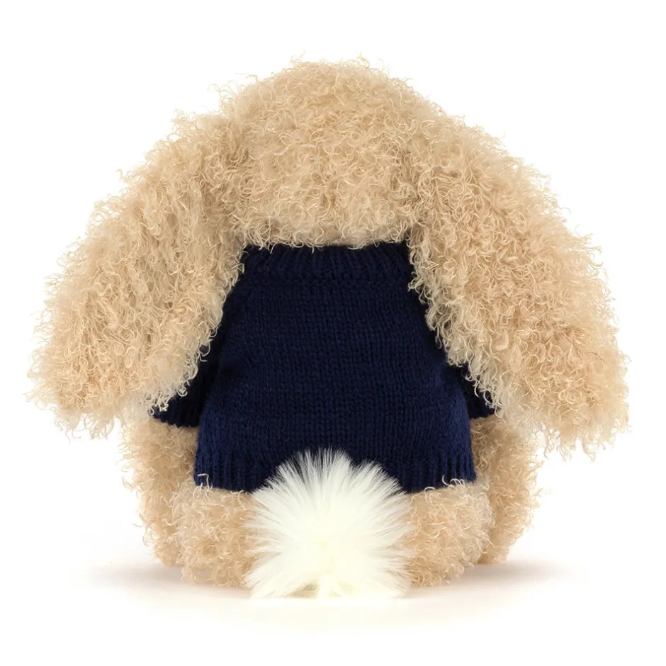 Jellycat Bashful Luxe Bunny Curly with Personalised Navy Jumper< All Soft Toys|Bashful Bunnies