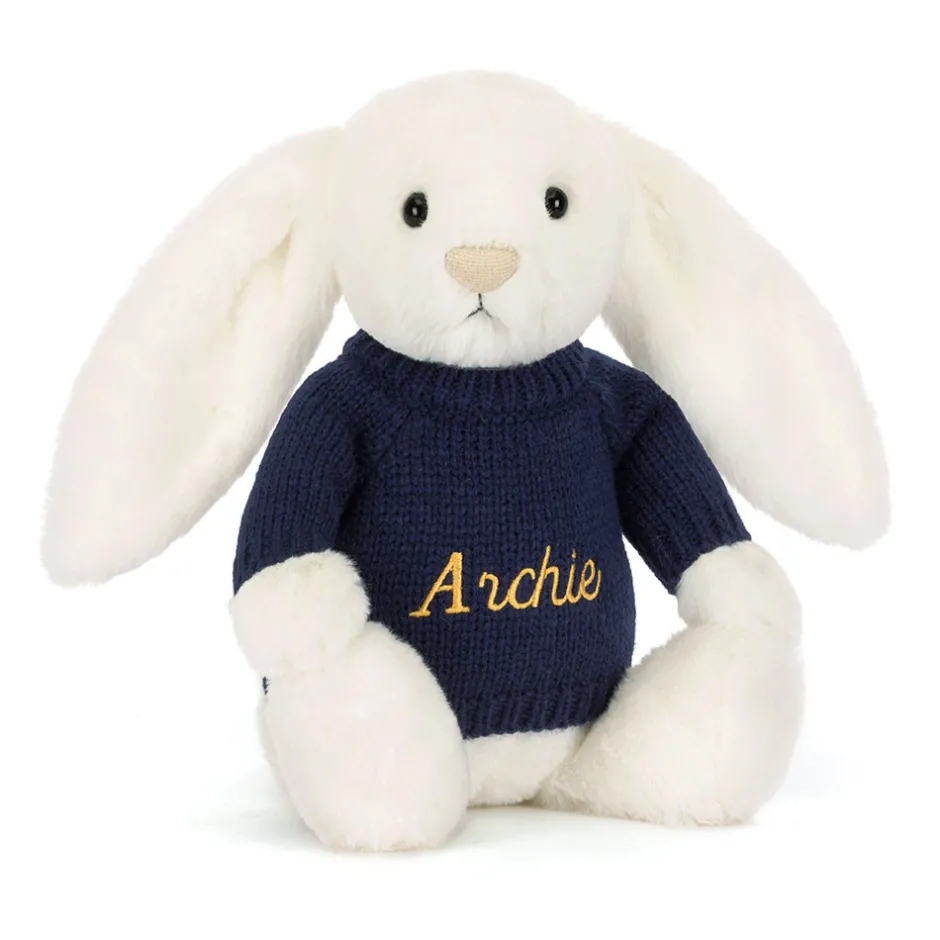 Jellycat Bashful Luxe Bunny Luna with Personalised Navy Jumper< All Soft Toys|Bashful Bunnies