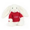 Jellycat Bashful Luxe Bunny Nimbus with Personalised Red Jumper< All Soft Toys|View All