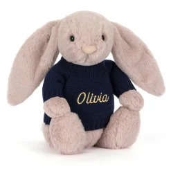 Jellycat Bashful Luxe Bunny Rosa with Personalised Navy Jumper< All Soft Toys|Bashful Bunnies