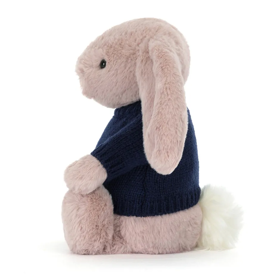 Jellycat Bashful Luxe Bunny Rosa with Personalised Navy Jumper< All Soft Toys|Bashful Bunnies