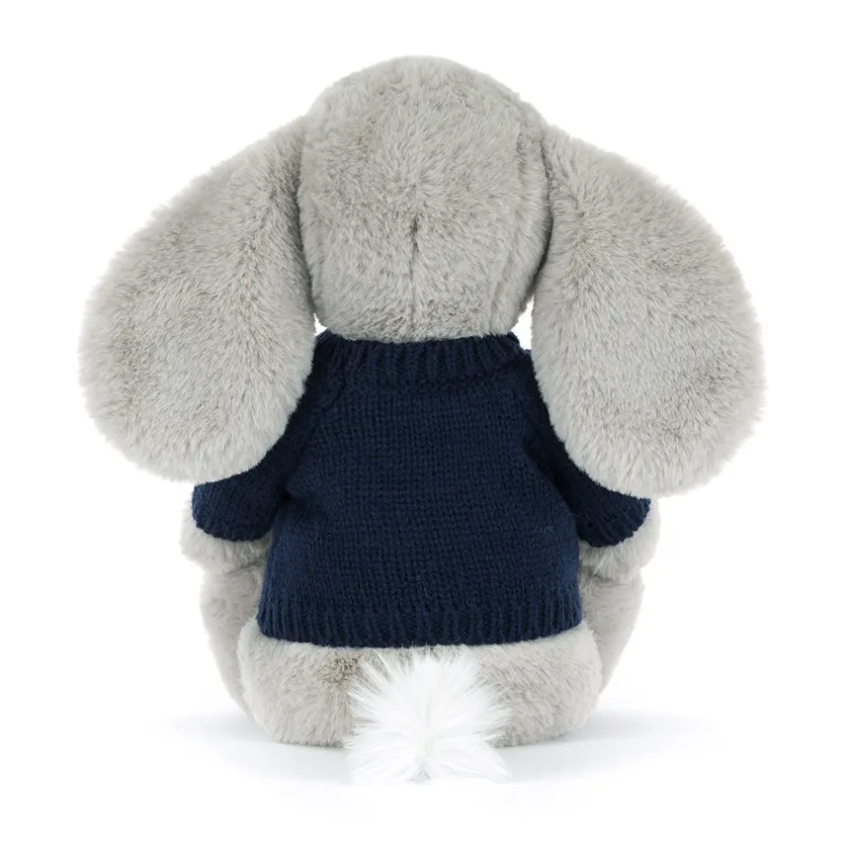Jellycat Bashful Luxe Elephant Thuddeus with Personalised Navy Jumper< All Soft Toys|All Bashfuls