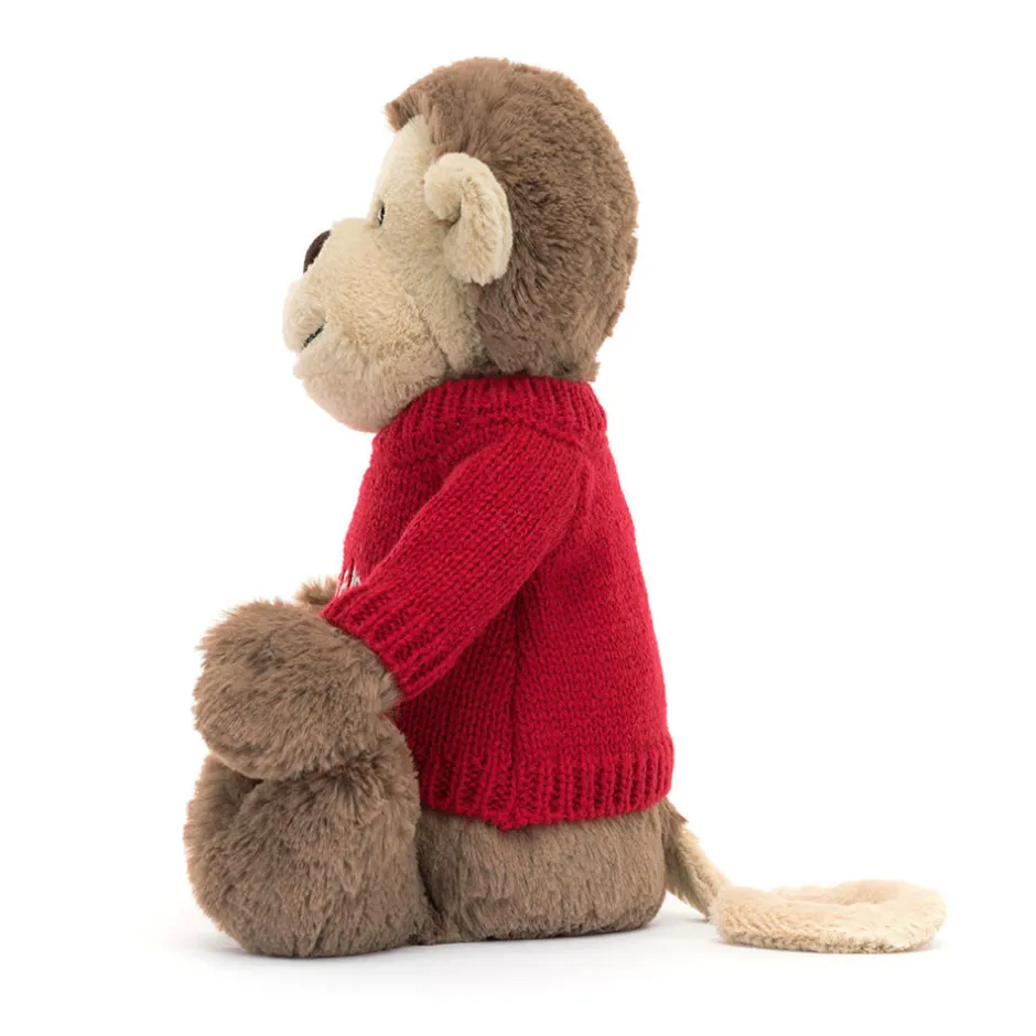 Jellycat Bashful Monkey with Personalised Red Jumper< All Soft Toys|All Bashfuls