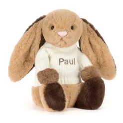 Jellycat Bashful Patchwork Brown Bunny with Personalised Cream Jumper< All Soft Toys|Bashful Bunnies