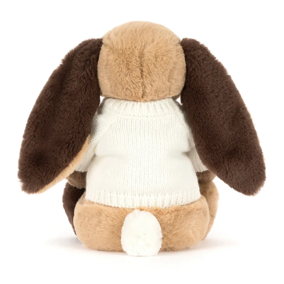 Jellycat Bashful Patchwork Brown Bunny with Personalised Cream Jumper< All Soft Toys|Bashful Bunnies