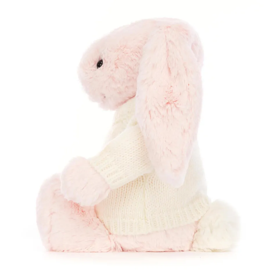 Jellycat Bashful Pink Bunny with Personalised Cream Jumper< Best Sellers|All Soft Toys