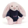 Jellycat Bashful Pink Bunny with Personalised Navy Jumper< All Soft Toys|Bashful Bunnies