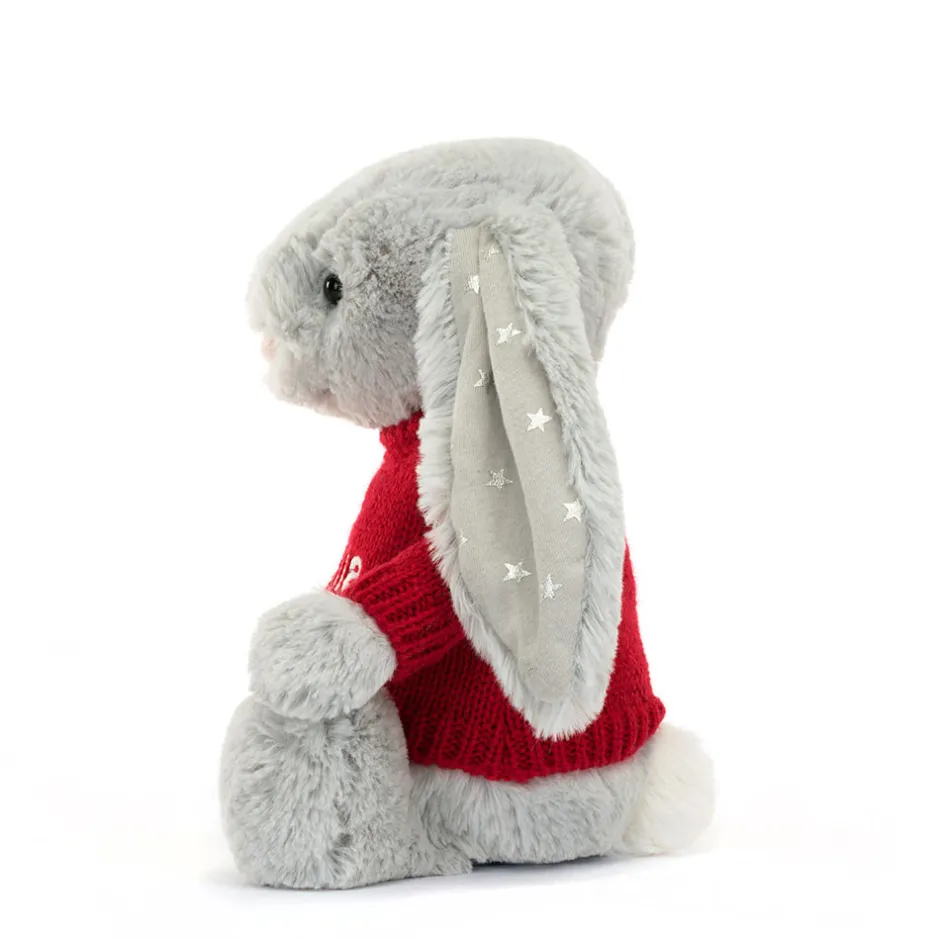 Jellycat Bashful Shimmer Bunny with Personalised Red Jumper< All Soft Toys|Bashful Bunnies
