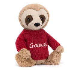 Jellycat Bashful Sloth with Personalised Red Jumper< All Soft Toys|All Bashfuls