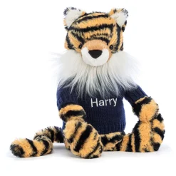 Jellycat Bashful Tiger with Personalised Navy Jumper< All Soft Toys|All Bashfuls
