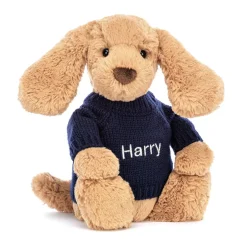 Jellycat Bashful Toffee Puppy with Personalised Navy Jumper< All Soft Toys|All Bashfuls