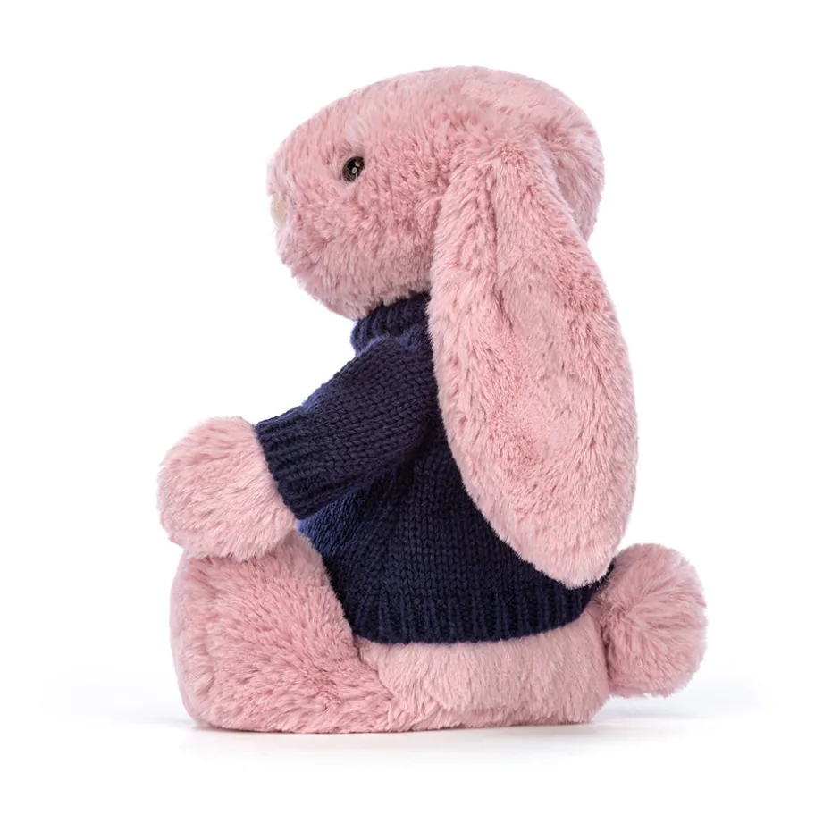 Jellycat Bashful Tulip Pink Bunny with Personalised Navy Jumper< All Soft Toys|Bashful Bunnies