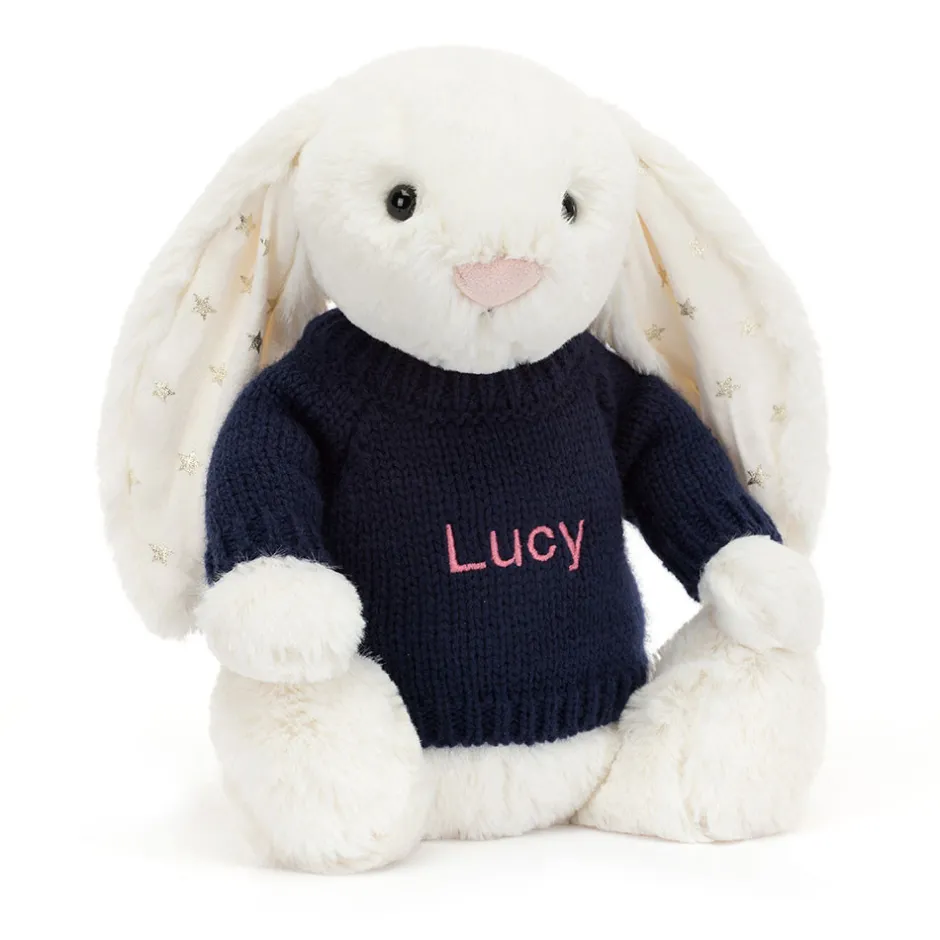 Jellycat Bashful Twinkle Bunny with Personalised Navy Jumper< All Soft Toys|Bashful Bunnies
