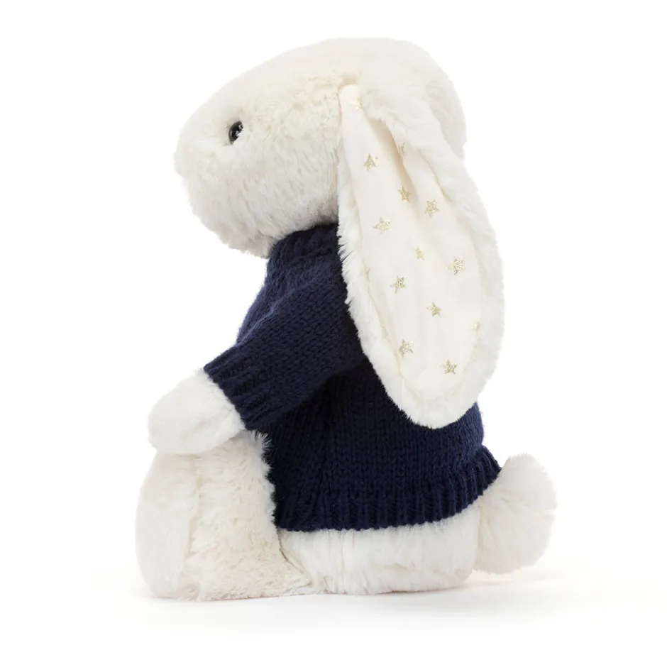 Jellycat Bashful Twinkle Bunny with Personalised Navy Jumper< All Soft Toys|Bashful Bunnies