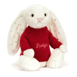 Jellycat Bashful Twinkle Bunny with Personalised Red Jumper< All Soft Toys|Bashful Bunnies