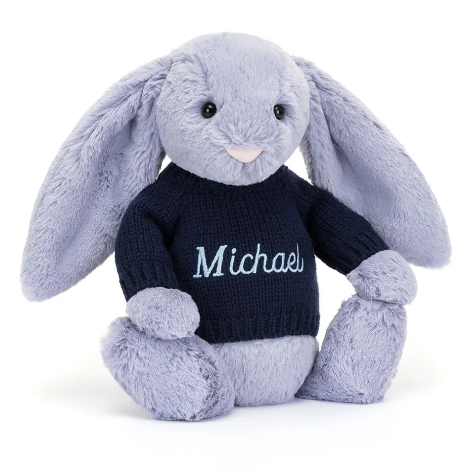 Jellycat Bashful Viola Bunny with Personalised Navy Jumper< All Soft Toys|Bashful Bunnies
