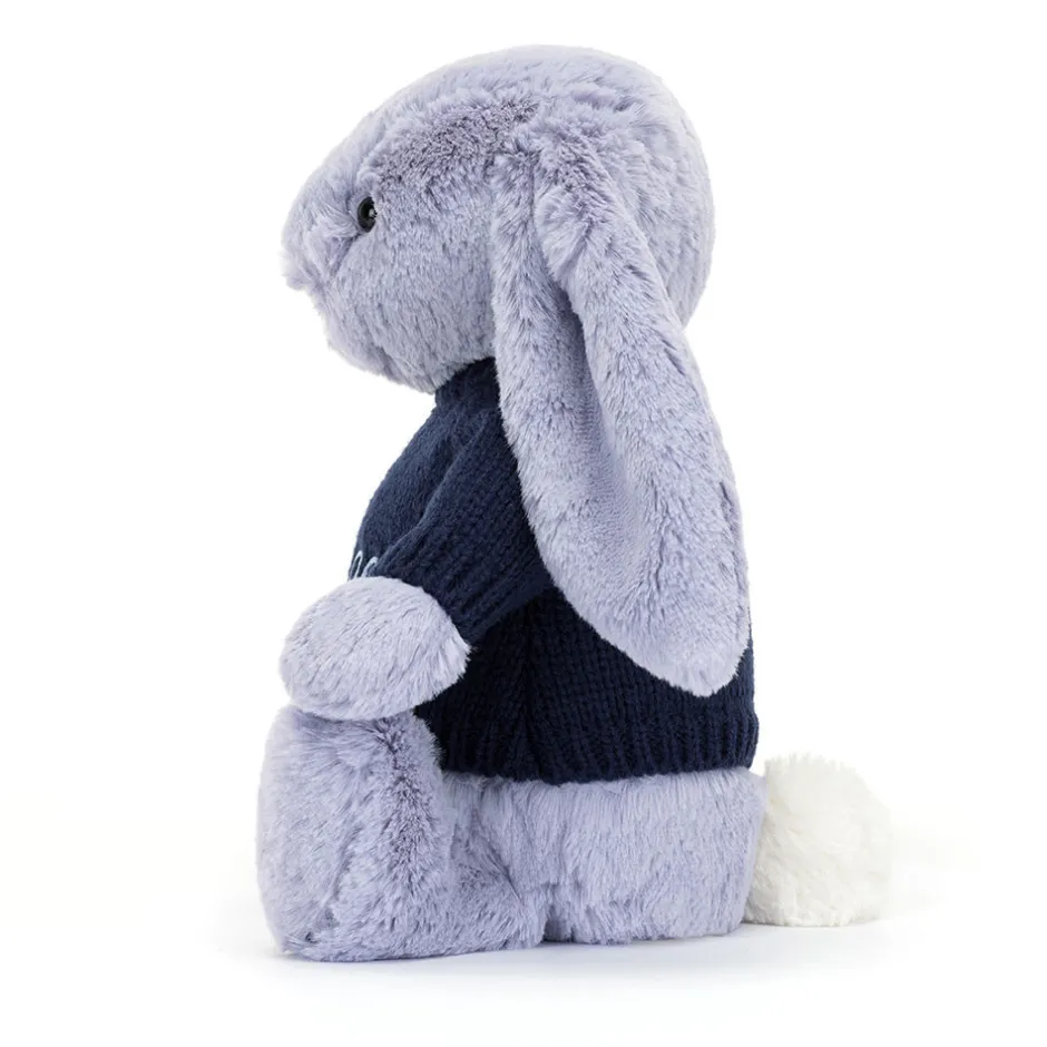 Jellycat Bashful Viola Bunny with Personalised Navy Jumper< All Soft Toys|Bashful Bunnies