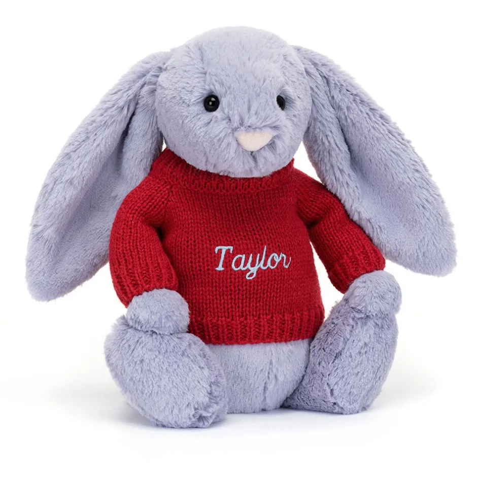 Jellycat Bashful Viola Bunny with Personalised Red Jumper< All Soft Toys|Bashful Bunnies