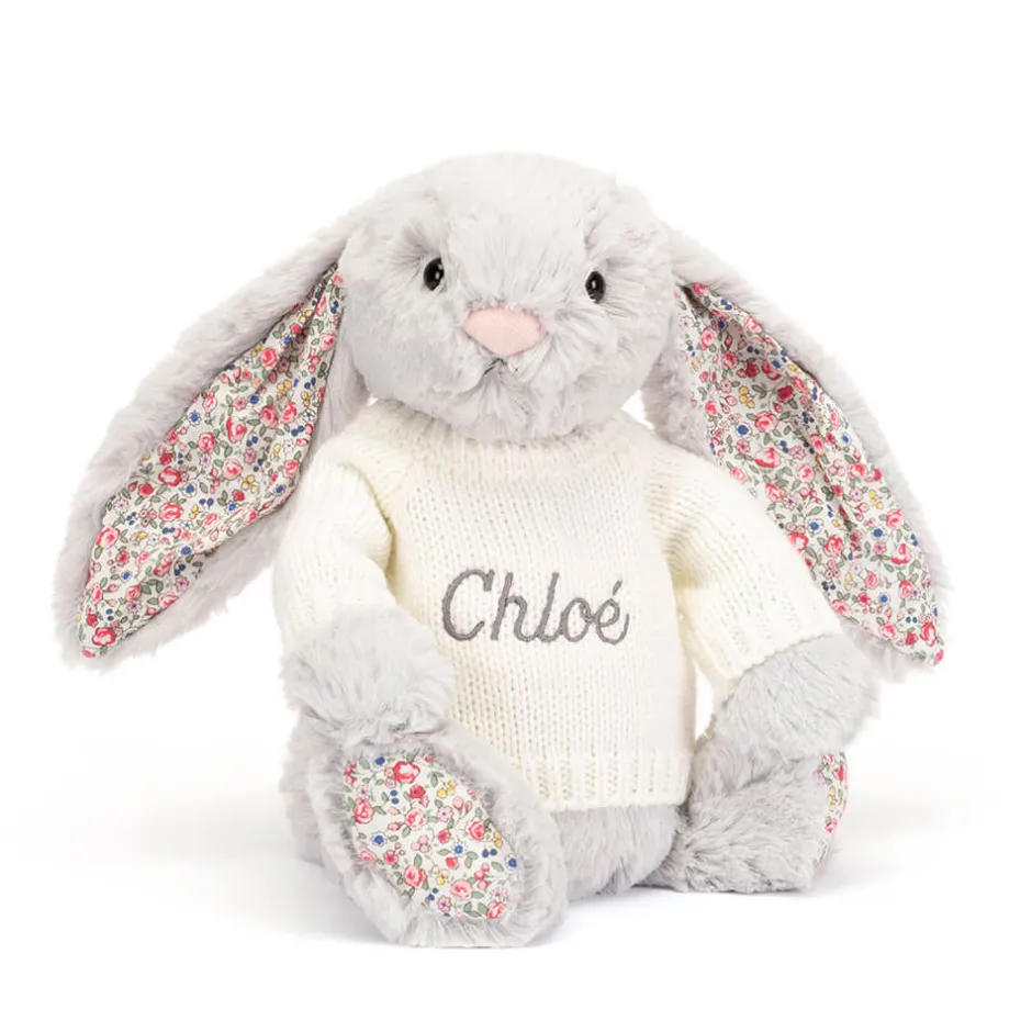 Jellycat Blossom Silver Bunny with Personalised Cream Jumper< All Soft Toys|Bashful Bunnies