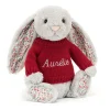 Jellycat Blossom Silver Bunny with Personalised Red Jumper< All Soft Toys|Bashful Bunnies